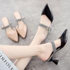 Patent Pointed Toe Ankle Strap Kitten Heel Mules