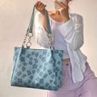 Floral Canvas Shoulder Bag Blue - One Size