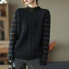 Melange Mock-neck Cable Knit Sweater