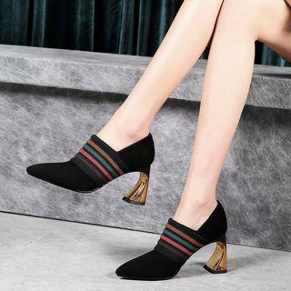 Pointed Striped Panel Pumps