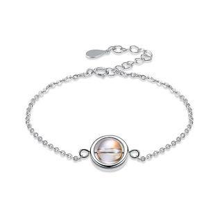 925 Sterling Silver Rotating Bead Bracelet With Austrian Element Crystal Silver - One Size