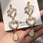 Faux Pearl Heart Dangle Earring 1 Pair - Stud Earrings - Gold & White - One Size