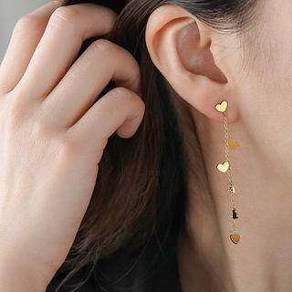 Stainless Steel Heart Dangle Earring 1 Pair - Love Heart Long Tassel Earring - One Size