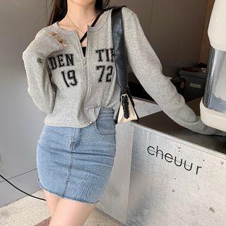 Lettering Zip Cropped Jacket