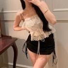 Lace Camisole Top / Drawstring Mini Fitted Skirt