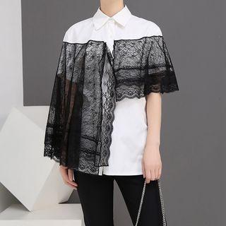 Short-sleeve Lace-overlay Shirt