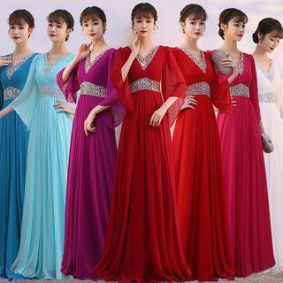 Wide-sleeve A-line Evening Gown