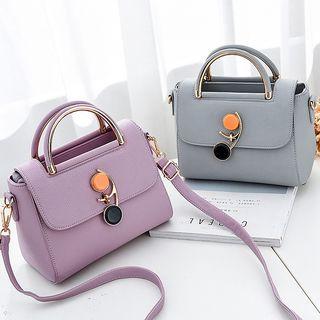 Faux Leather Geometric Lock Handbag Crossbody Bag