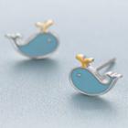 925 Sterling Silver Whale Earring 1 Pair - Blue - One Size