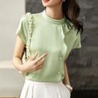 Short-sleeve Faux Pearl Accent Blouse