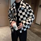 Checkered Fleece Cropped Jacket