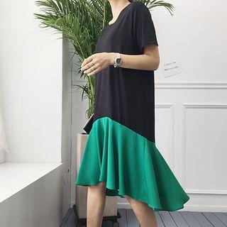 Two-tone Ruffle-hem Dress