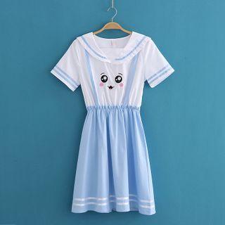 Sailor-neck Cartoon Print Dress