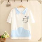 Short-sleeve Collar Printed T-shirt White - One Size