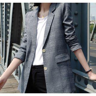 Plaid Single-breasted Blazer / Plain Shirt / Cropped Dress Pants / Set
