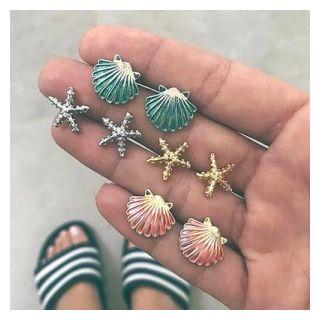 Alloy Scallop / Starfish Earring Set Of 4 Pairs - One Size