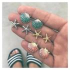 Alloy Scallop / Starfish Earring Set Of 4 Pairs - One Size