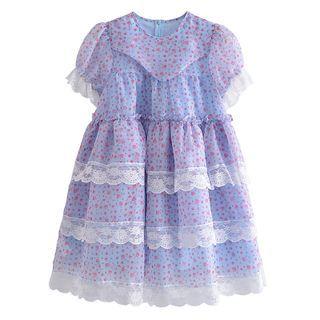 Puff-sleeve Floral Lace Trim A-line Dress