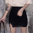 Slit Mini Pencil Skirt 8814 - Black - One Size