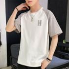 Color Block Letter Embroidered Short-sleeve T-shirt