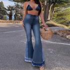 High Waist Bell Bottom Frayed Jeans