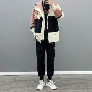 Color Block Jacket / Mock Two-piece T-shirt / Jogger Pants / Sneakers / Set