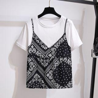 Mock Two-piece Short-sleeve T-shirt / Wide-leg Shorts / Set
