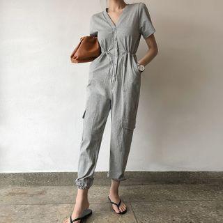 Cargo-pocket Jogger Jumpsuit Gray - One Size