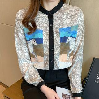 Print Band-collar Shirt