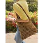 Pleather-handle Net Shopper Bag With Pouch