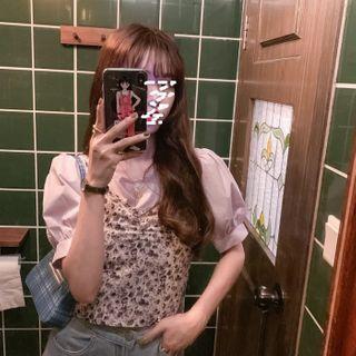 Plain Short-sleeve Blouse / Floral Sleeveless Top