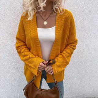 Textured Sleeve Open-front Cardigan