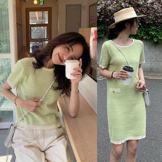 Short-sleeve Striped Knit Top / Knit Dress