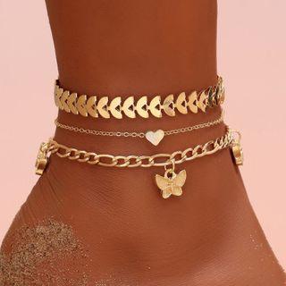 Set Of 3: Chain Anklet Af161 - Set Of 3 - Gold - One Size