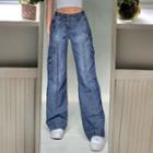 High-waist Washed Cargo Wide-leg Jeans