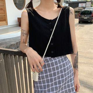 V-neck Tank Top / Plaid A-line Skirt