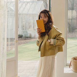 Metallic-button Faux Leather Jacket