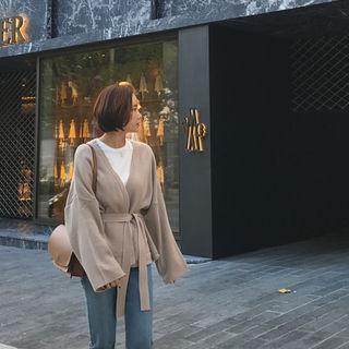 Open-front Knit Cardigan With Sash