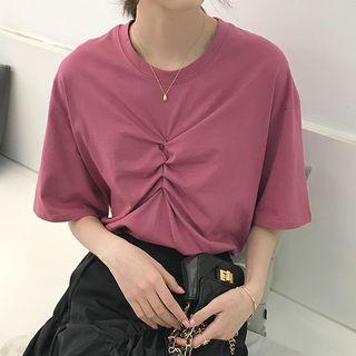 Elbow-sleeve Crinkled T-shirt