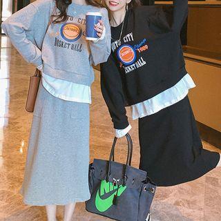 Mock Two Piece Pullover / Midi A-line Skirt