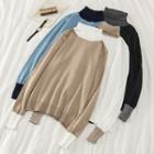Color-block Turtle-neck Long-sleeve Knit Top