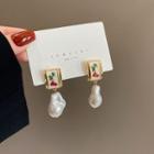 Print Faux Pearl Alloy Dangle Earring 1 Pair - Gold & White & Red - One Size