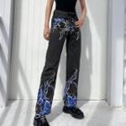 Lightning Print High-waist Straight-cut Jeans