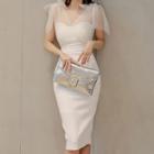 Mesh Strap Tie-shoulder A-line Dress