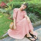 Short-sleeve Ruffle Collared Midi A-line Dress