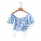 Puff-sleeve Drawstring Shirred Cropped Blouse