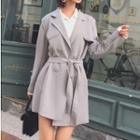 Faux Suede Double-breasted Trench Coat