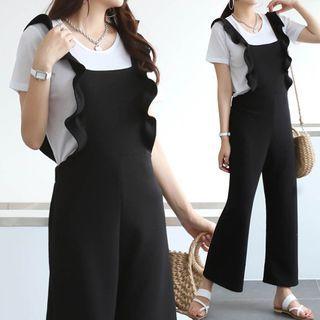 Frill-trim Wide-leg Overall Pants