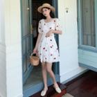 Short-sleeve Embroidered Mini A-line Wrap Dress