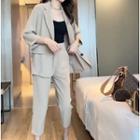 Set: 3/4-sleeve Single-breasted Blazer + Capri Pants